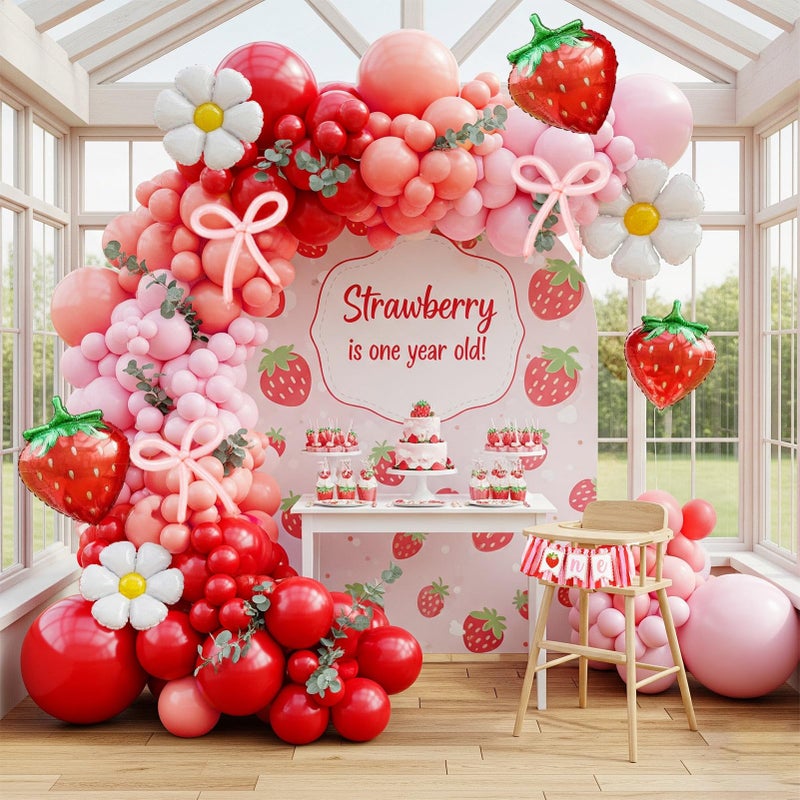yeewaka Pink red Strawberry balloon garland arch kit 130pcs with Strawberry Daisy mylar balloon DIY bow balloons for girl baby shower berryfirst 1st birthday Two groovy coquette party decorations - Image 1