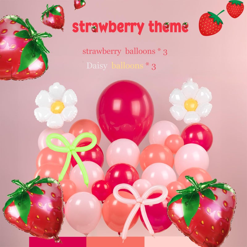 yeewaka Pink red Strawberry balloon garland arch kit 130pcs with Strawberry Daisy mylar balloon DIY bow balloons for girl baby shower berryfirst 1st birthday Two groovy coquette party decorations - Image 4
