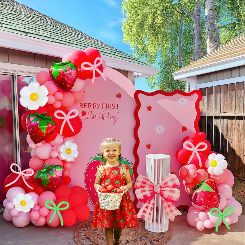 yeewaka Pink red Strawberry balloon garland arch kit 130pcs with Strawberry Daisy mylar balloon DIY bow balloons for girl baby shower berryfirst 1st birthday Two groovy coquette party decorations - Image 5