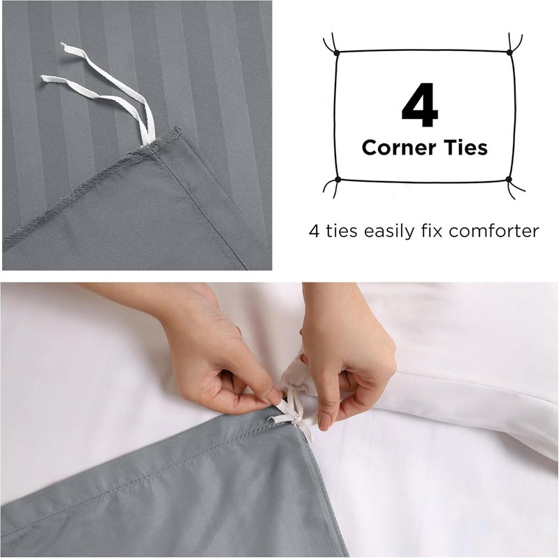 MOONLIGHT20015 Twin Duvet Cover Set Reversible Striped Satin Bedding Set with Pillow Case Soft Hypoallergenic Duvet Covers (Grey, 135x200cm) - Image 4