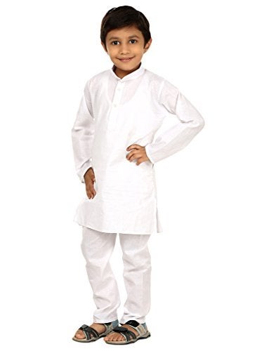 FOCIL Kids White Cotton Kurta Pyjama Set (8-9 Years) - Image 2