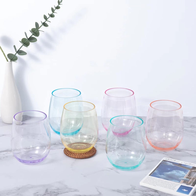 KOXIN-KARLU Classic 18-ounce Acrylic Stemless Wine Glasses, Unbreakable Mixed Drinkware Plastic Tumbler, set of 6 Mutlicolor - Image 4