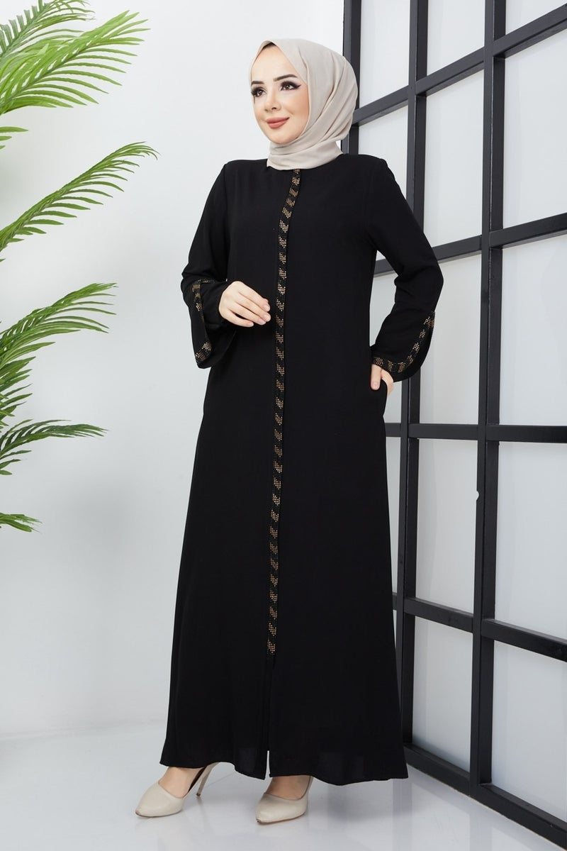 Hafsa Mina Black Abaya with Stone Detail in Large Size  - Image 2