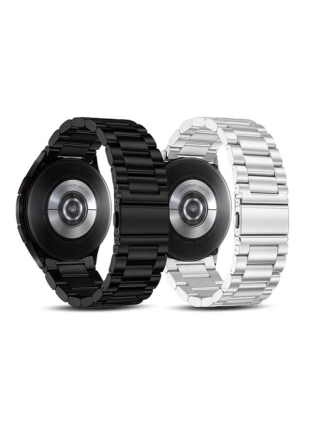 O Ozone (Pack of 2) Metal Bands For Samsung Galaxy Watch 7 6 5 4 FE 40mm 44mm 45mm/Galaxy Watch 6 4 Classic 43mm 47mm 42mm 46mm/Active 2/Watch 3 41mm,20mm Stainless Steel Replacement Strap For Men - Black/Silver - Image 1