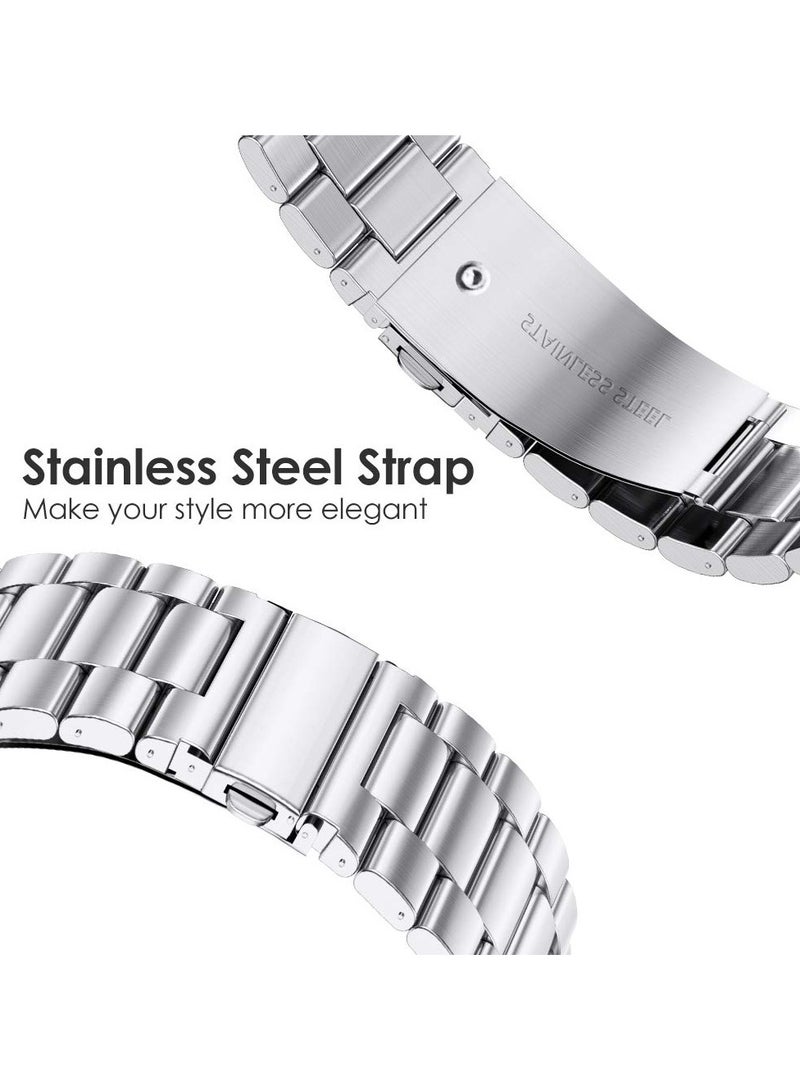 O Ozone (Pack of 2) Metal Bands For Samsung Galaxy Watch 7 6 5 4 FE 40mm 44mm 45mm/Galaxy Watch 6 4 Classic 43mm 47mm 42mm 46mm/Active 2/Watch 3 41mm,20mm Stainless Steel Replacement Strap For Men - Black/Silver - Image 3