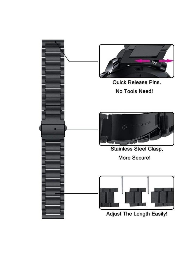 O Ozone (Pack of 2) Metal Bands For Samsung Galaxy Watch 7 6 5 4 FE 40mm 44mm 45mm/Galaxy Watch 6 4 Classic 43mm 47mm 42mm 46mm/Active 2/Watch 3 41mm,20mm Stainless Steel Replacement Strap For Men - Black/Silver - Image 5