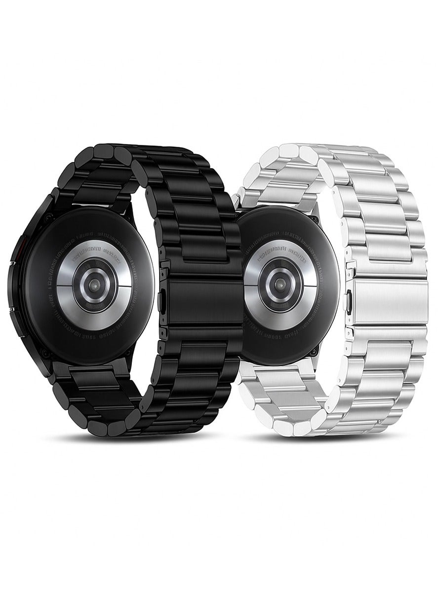 O Ozone (Pack of 2) Metal Bands For Samsung Galaxy Watch 7 6 5 4 FE 40mm 44mm 45mm/Galaxy Watch 6 4 Classic 43mm 47mm 42mm 46mm/Active 2/Watch 3 41mm,20mm Stainless Steel Replacement Strap For Men - Black/Silver