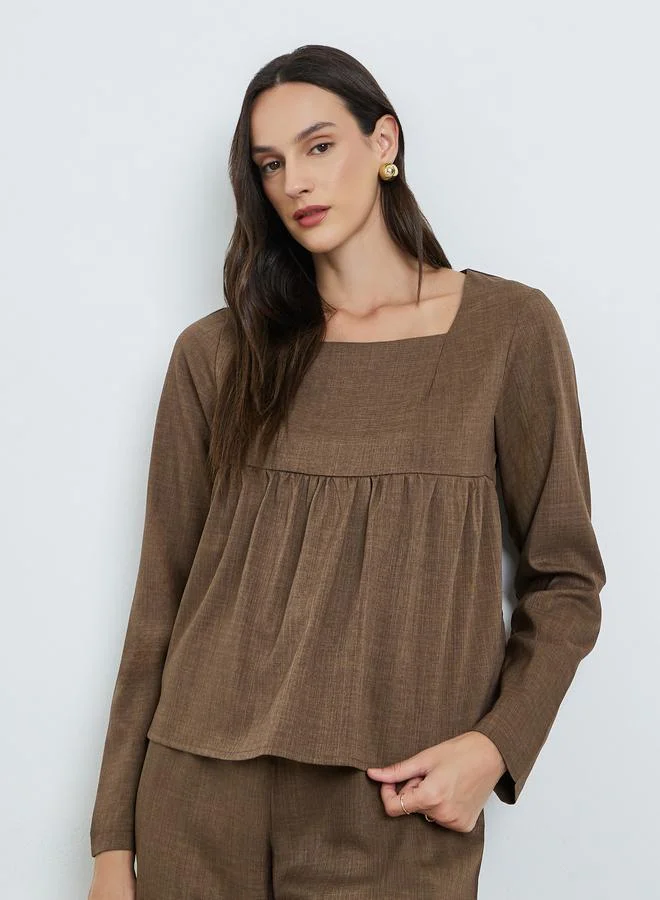 Take Two Brown Square Neck Linen Top and Trousers Co-Ords