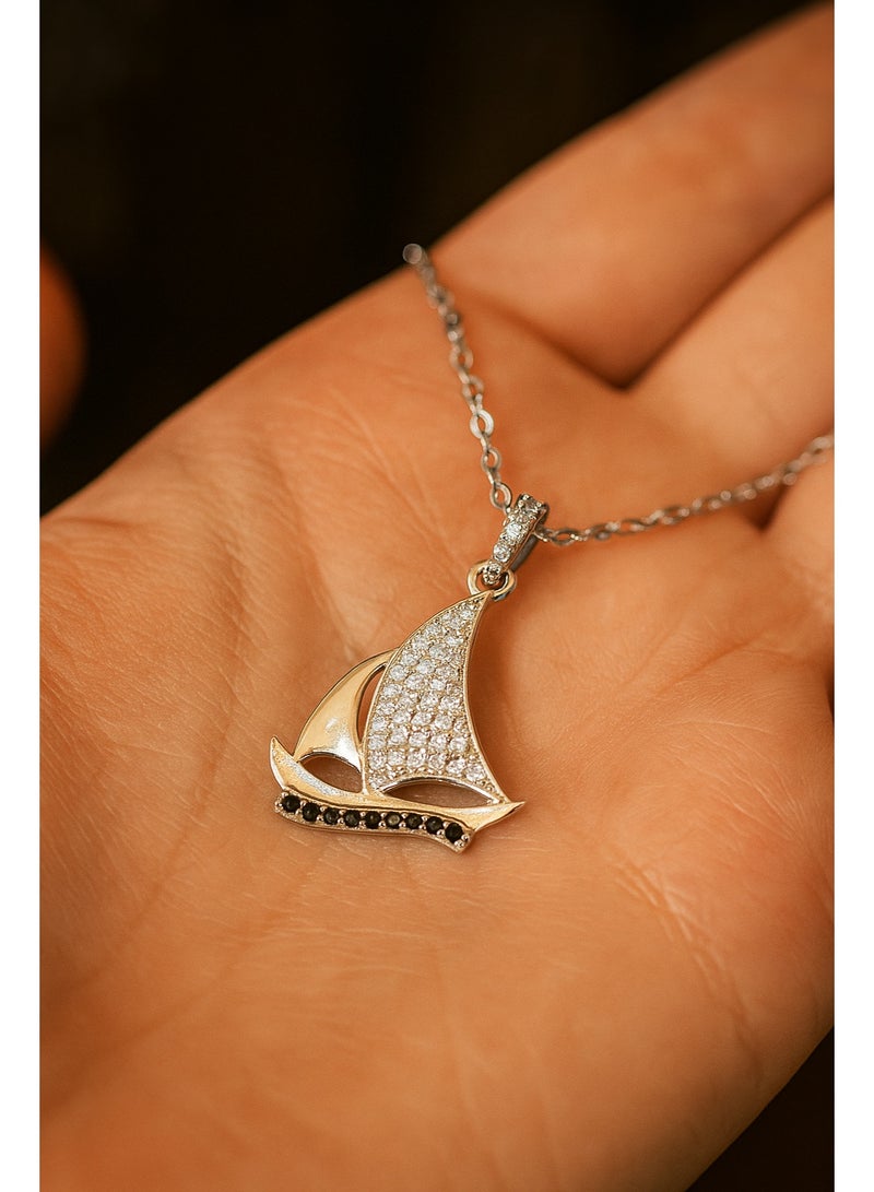 3Diamonds Sailboat Pendant Necklace for Women – Platinum-Plated, Nautical Design, Sparkly & Hypoallergenic Jewelry - Image 2