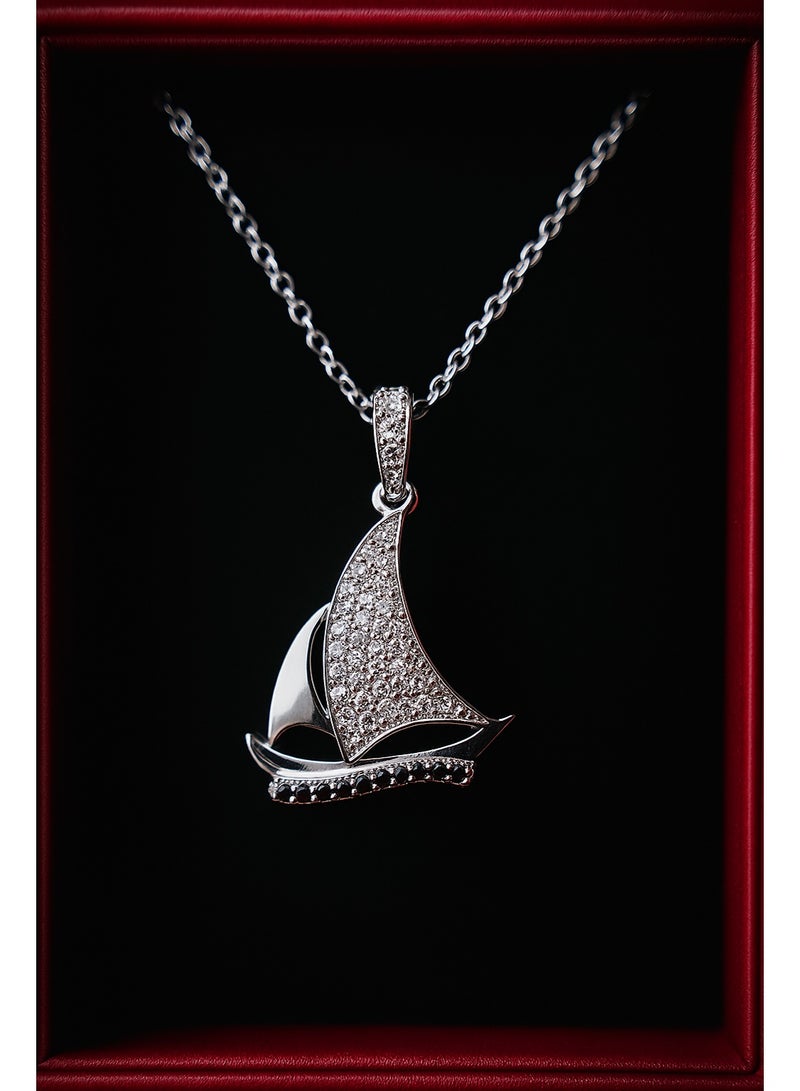 3Diamonds Sailboat Pendant Necklace for Women – Platinum-Plated, Nautical Design, Sparkly & Hypoallergenic Jewelry - Image 4