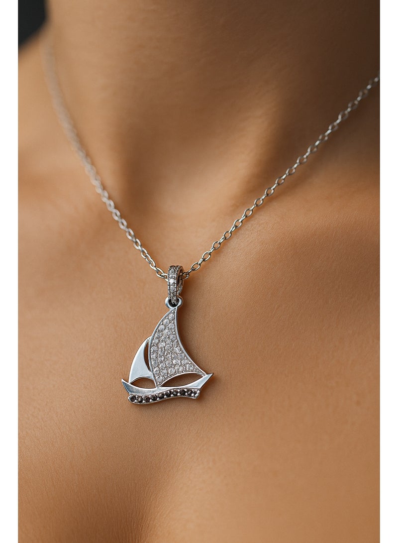 3Diamonds Sailboat Pendant Necklace for Women – Platinum-Plated, Nautical Design, Sparkly & Hypoallergenic Jewelry - Image 3
