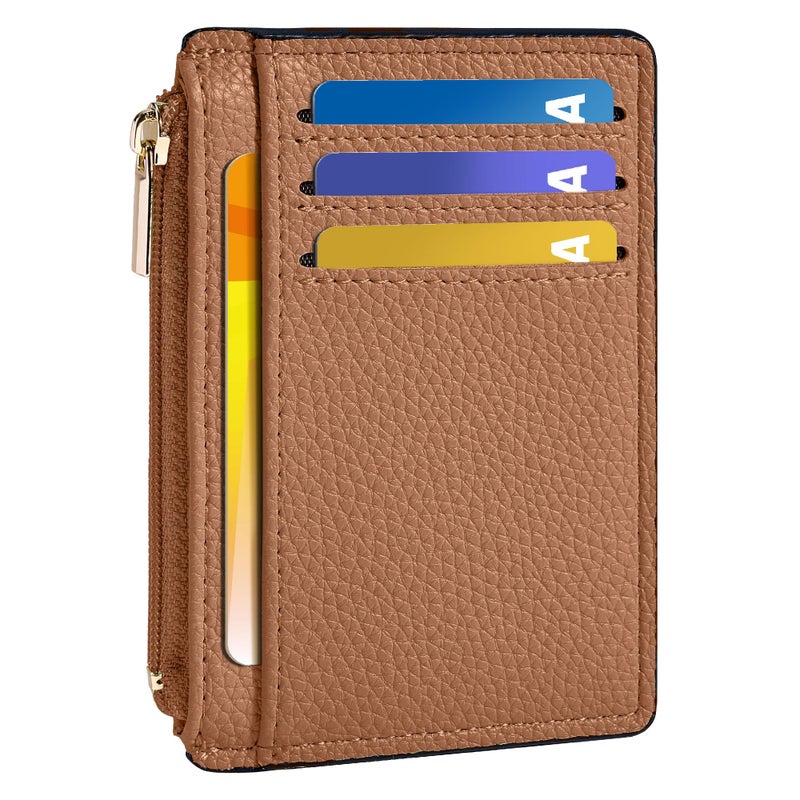 Tipmile Credit Card Holder for Women Slim Minimalist Front Pocket RFID Blocking Wallet Small Compact Card Case with ID Window, Brown - Image 1