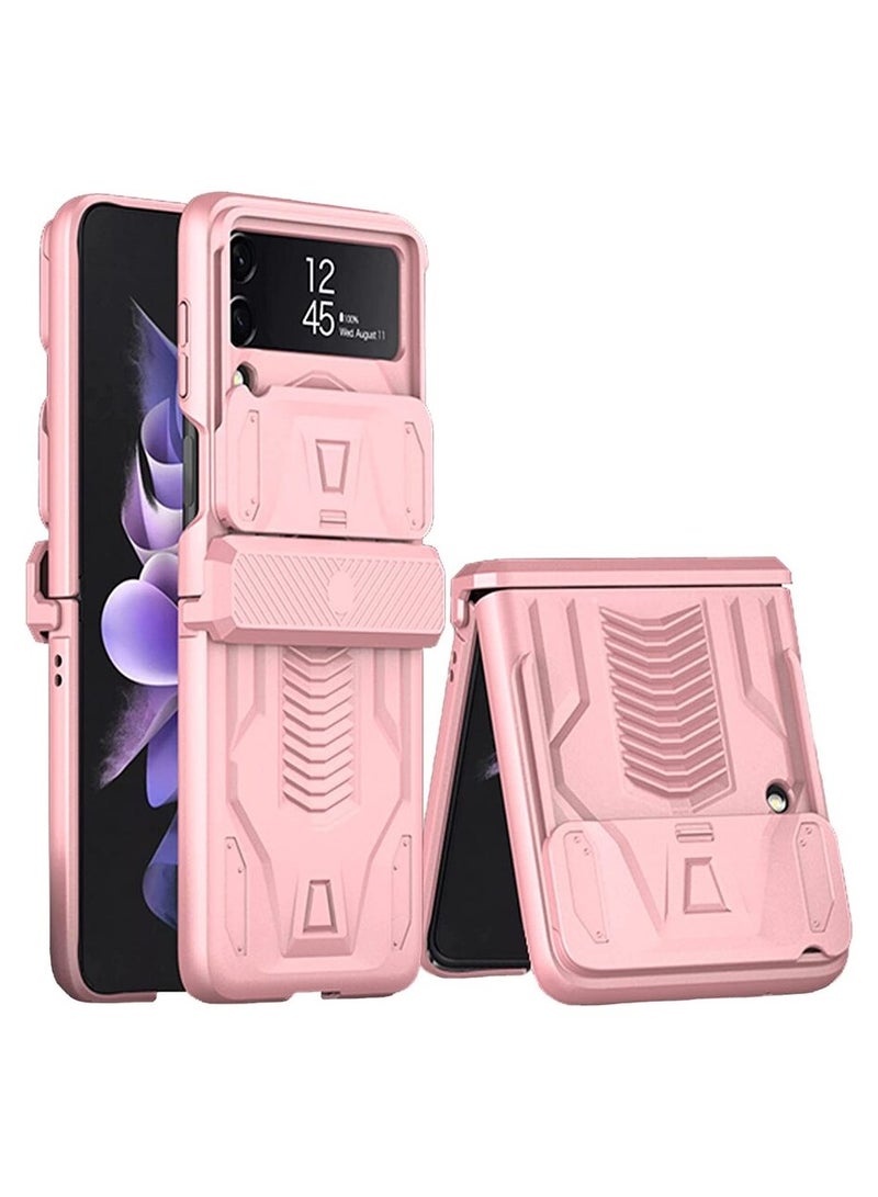 جولدن ماسك لموبايل سامسونج Z فليب 4 بتصميم عسكري مع عدسة منزلقة - (بينك) - Image 1