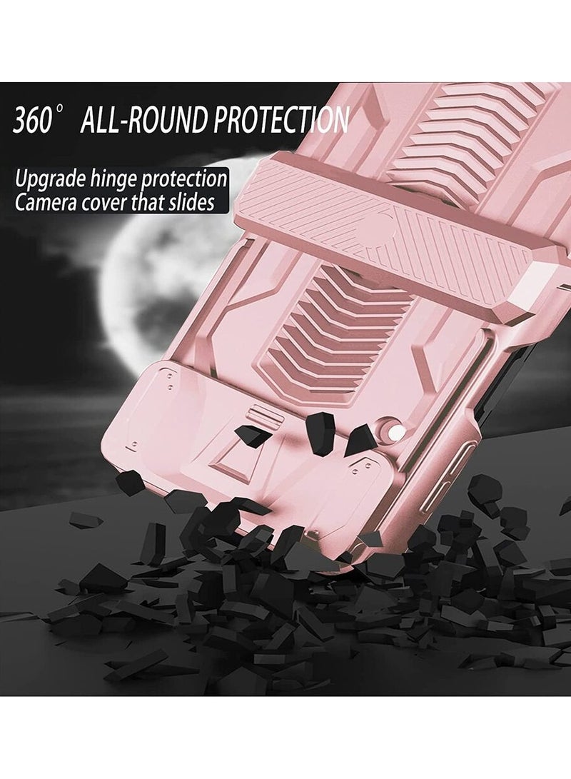 جولدن ماسك لموبايل سامسونج Z فليب 4 بتصميم عسكري مع عدسة منزلقة - (بينك) - Image 2