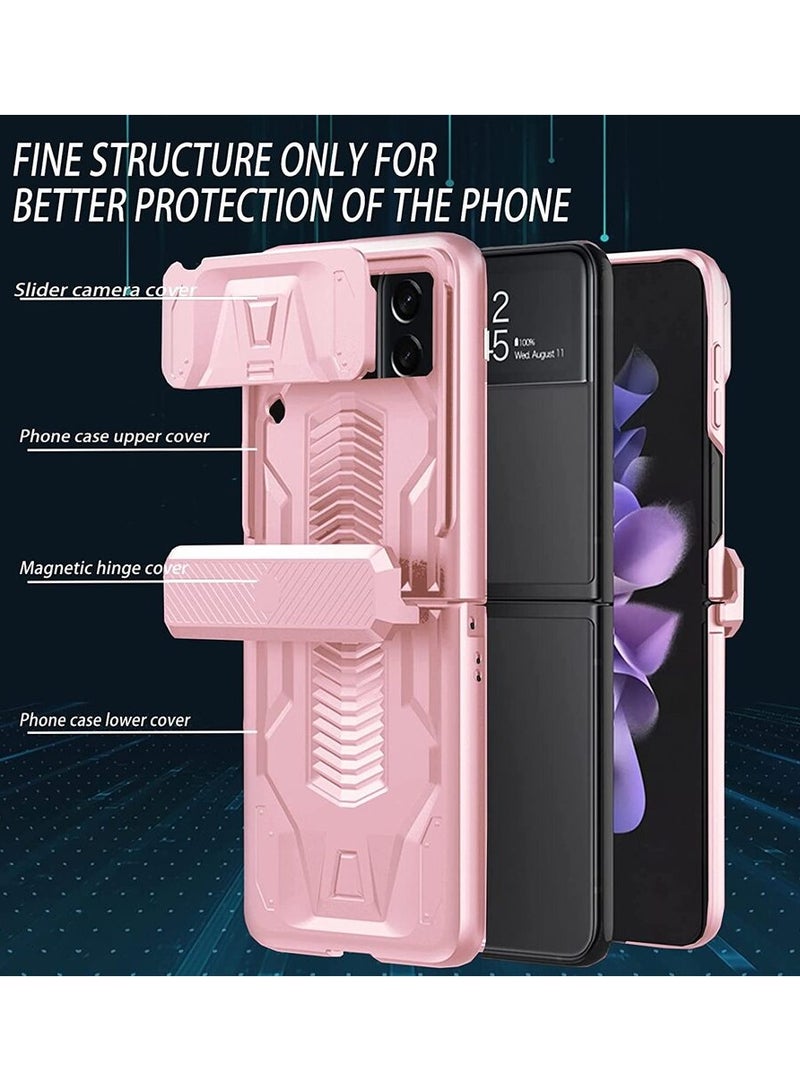 جولدن ماسك لموبايل سامسونج Z فليب 4 بتصميم عسكري مع عدسة منزلقة - (بينك) - Image 5