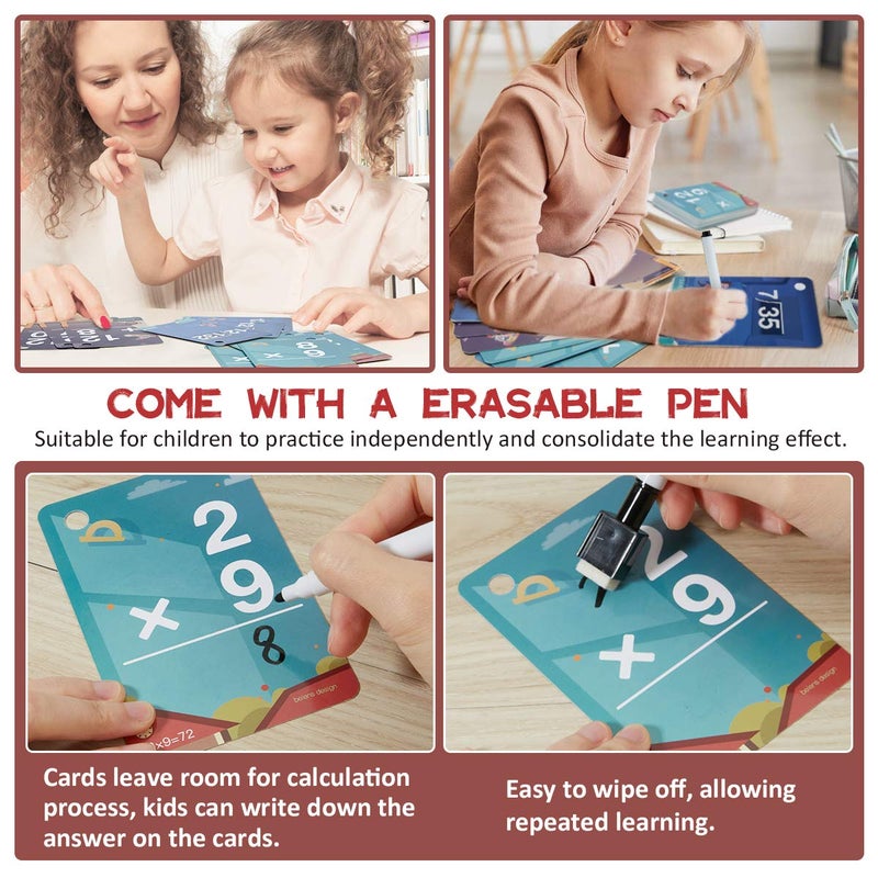 beiens Multi Math Flash Cards, 270 Addition, Subtraction, Multiplication, Division Cards, All Facts 0-12 with 1 Erase Pen 4 Rings, Math Games Set for Kids Age 6+ 3rd 4th 5th 6th Grade - Image 3