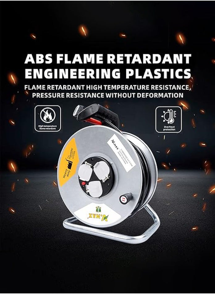 Vmax Heavy Duty Extension Cable Reel 50m 3x1.5mm² Galvanised Steel Body with 3x13A Sockets, Thermal Cut-Out Protection, Ergonomic Handle, Safe Power Extension for Workshop, Garage and Outdoor Use - Image 1