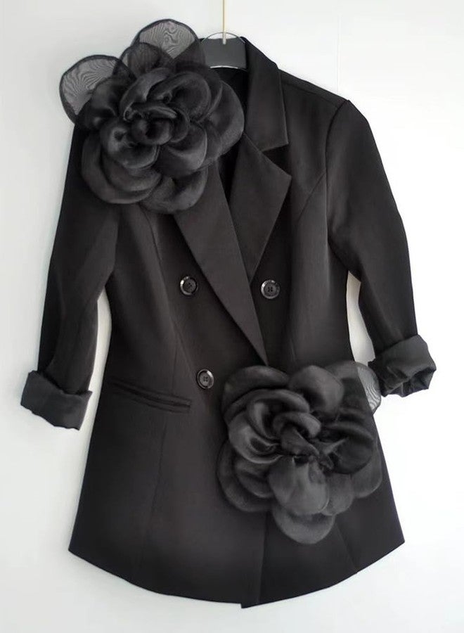 Dtja Large Camellia Flower Brooch Pin for Women Fashion Dainty Lightweight Organza Satin Fabric Big Brooches Lapel Pins Wedding Dance Party Dress Accessories Exaggerated Jewelry Gift (Black) - Image 3
