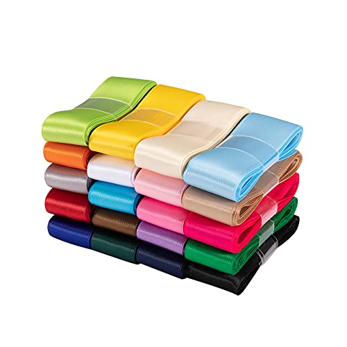 UnionJoy 1 inch Silk Satin Ribbon Double Face Solid Colored Ribbon for Crafts DIY Hair Bows Wedding Party Decoration Gift Wrap Ribbons Assorted 20 Colors with 2 Yards Each Total 40 Yards