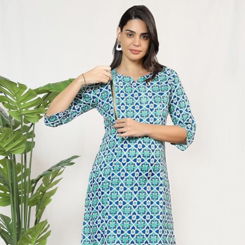 MomToBe Women Cotton Classic Wome'S A-Line Maternity Kurti/Pregnancy Dress/Easy Breastfeeding Kurta With Zippers/Maternity Dress With Zippers For Nursing Pre And Post Pregnancy (Light Green ; M) - Image 5