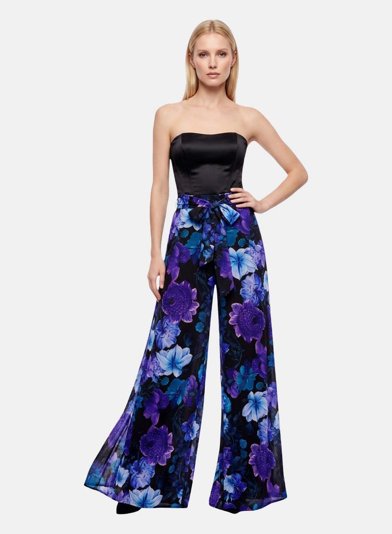 FOREVER 21 High-Waisted Wide-Leg Floral Palazzo Pants with Tie Belt - Image 1