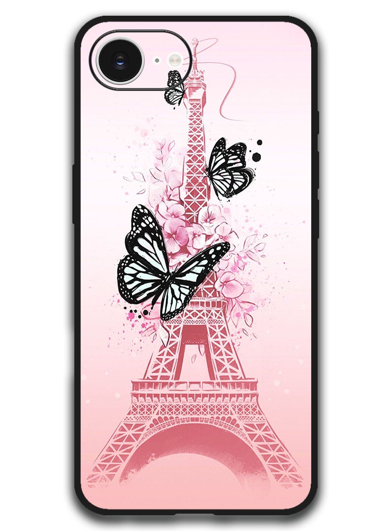 ثيودور حافظة متوافقة مع هاتف ابل ايفون 16e 6.1 بوصة غطاء حماية مضاد للصدمات - فراشات سوداء - Image 1