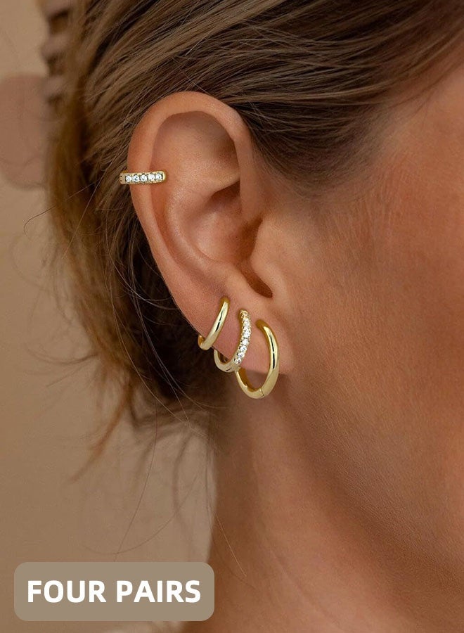 مجموعة من 4 أزواج من أقراط الكريستال الدائرية، أقراط دائرية خفيفة الوزن مرصعة بأحجار الراين المتلألئة، مجوهرات للنساء، هدية للحفلات، تاريخ الزفاف - Image 1