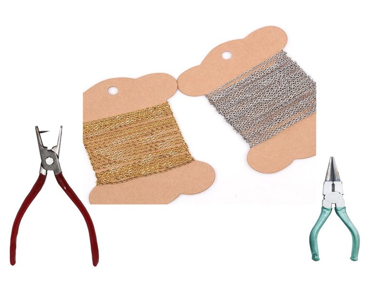 CRAFTS HAVELI Combo of Link Anchor Chain Sitara SilverGolden 5 Mtr Round Nose Hole Punch Plier - Image 1