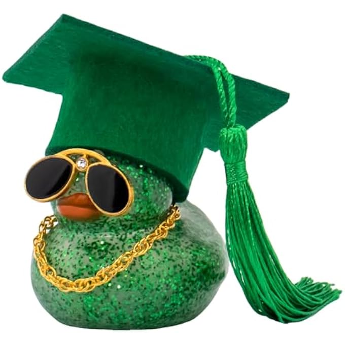 wonuu 2026 Colorful Car Ducks, Rubber Duck Car Dashboard Decorations Ornament Ducky with Graduation Hat, Glasses, Necklace, for Doctor, Master, Bachelor, Glitter Dark Green - Image 1