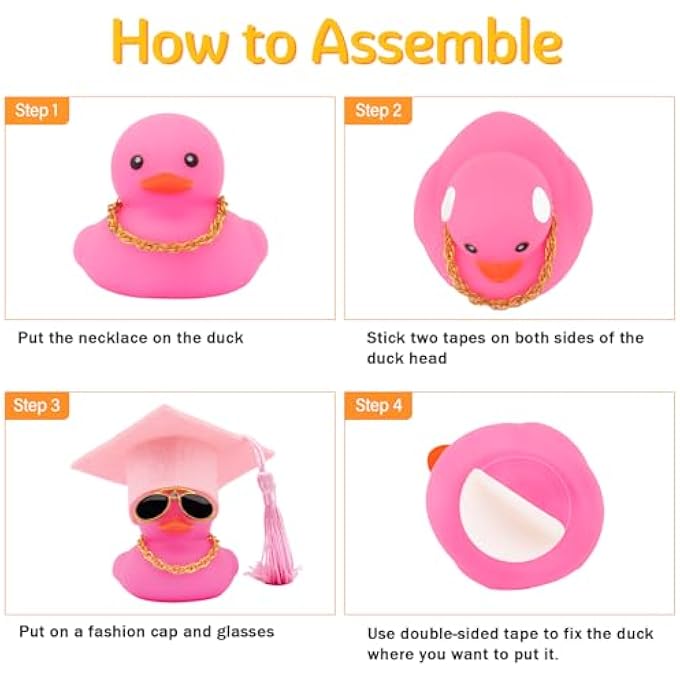 wonuu 2026 Colorful Car Ducks, Rubber Duck Car Dashboard Decorations Ornament Ducky with Graduation Hat, Glasses, Necklace, for Doctor, Master, Bachelor, Glitter Dark Green - Image 5