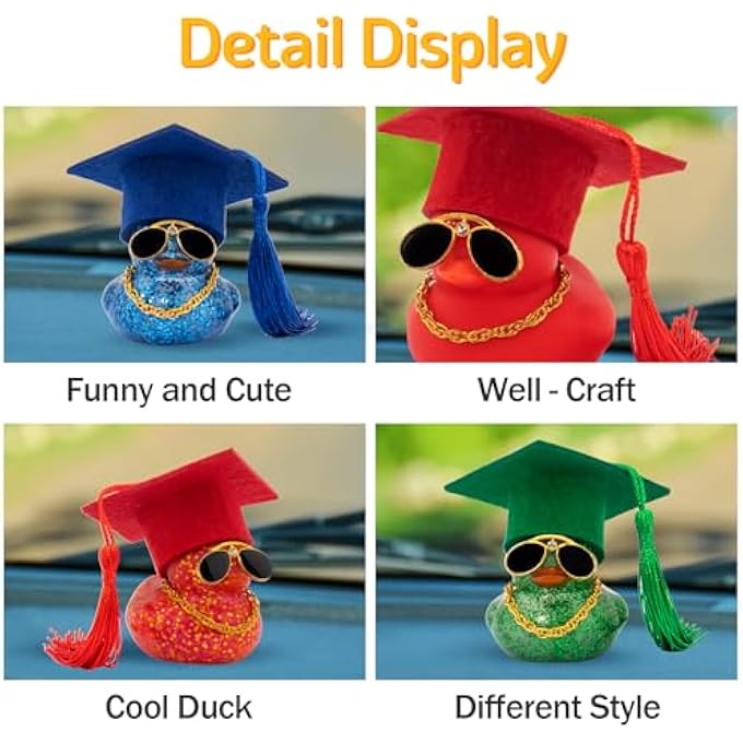 wonuu 2026 Colorful Car Ducks, Rubber Duck Car Dashboard Decorations Ornament Ducky with Graduation Hat, Glasses, Necklace, for Doctor, Master, Bachelor, Glitter Dark Green - Image 4
