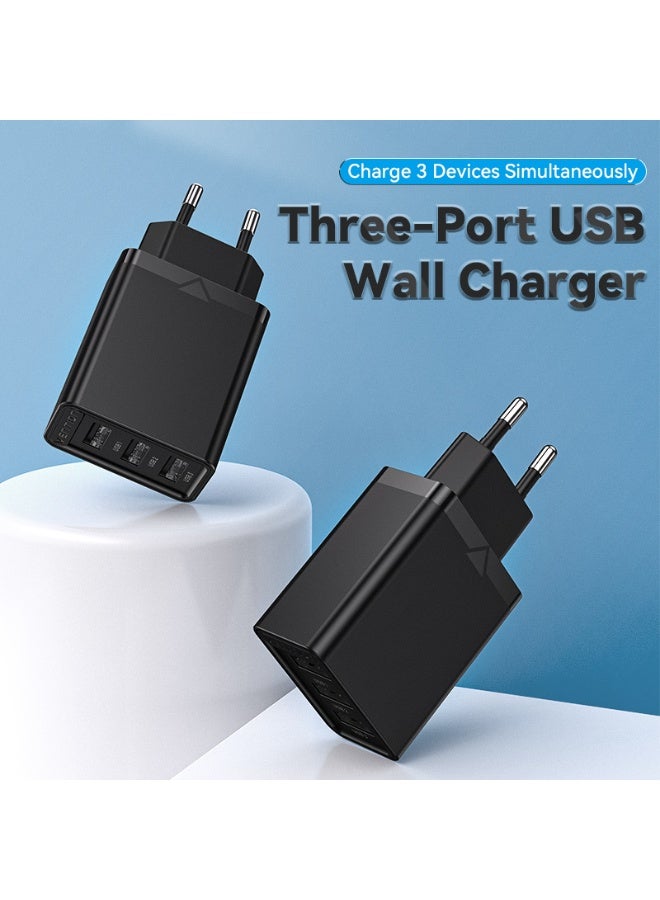 VENTION 3-port USB(A+A+A) Wall Charger(12W/12W/12W) EU-Plug Black Model # FEAB0-EU - Image 2