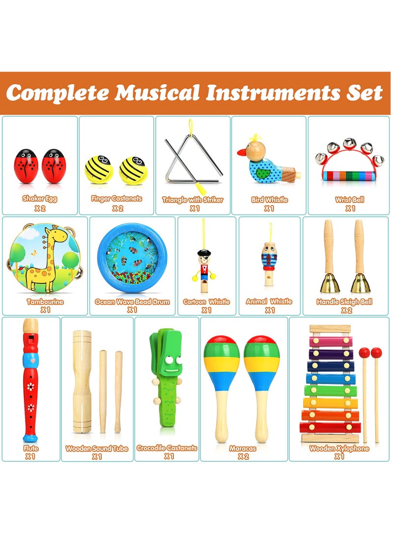 XiuWoo - Kids Musical Instruments, 24Pcs 12 Types Wooden Percussion Instruments Tambourine Xylophone Toys for Kids Children, Preschool Education Early Learning Musical Toy for Boys and Girls - Image 1