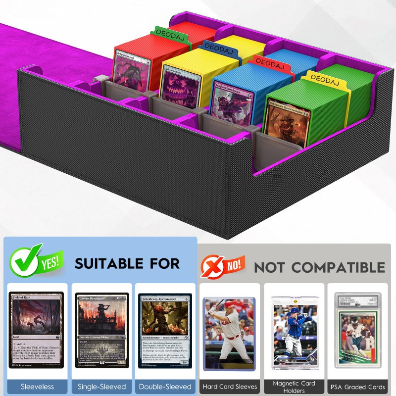OEODAJ Trading Card Storage Box, 3200+ MTG Card Storage, 4 Row TCG Card Organizer Box with 24 Colorful Dividers and 4 Stands, PKM Bulk Storage, Deck Case Holder Fits for YuGiOh, Game Cards (Black Purple) - Image 4