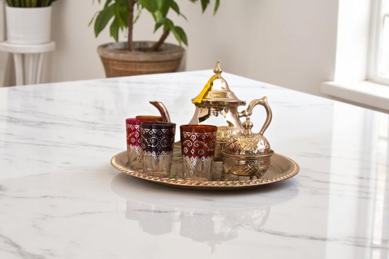 Art Of Handmade صينية شاي مغربية لتقديم الكوكتيل فضية مصنوعة يدويًا فاس صغيرة أو كبيرة دائرية (13 بوصة) - Image 4