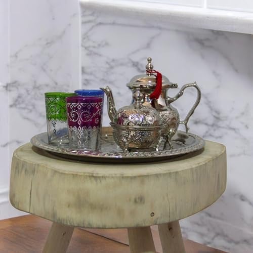 Art Of Handmade صينية شاي مغربية لتقديم الكوكتيل فضية مصنوعة يدويًا فاس صغيرة أو كبيرة دائرية (13 بوصة) - Image 2