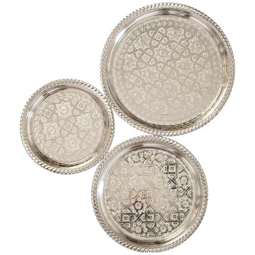 Art Of Handmade صينية شاي مغربية لتقديم الكوكتيل فضية مصنوعة يدويًا فاس صغيرة أو كبيرة دائرية (13 بوصة) - Image 1
