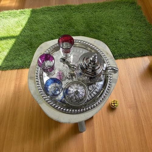 Art Of Handmade صينية شاي مغربية لتقديم الكوكتيل فضية مصنوعة يدويًا فاس صغيرة أو كبيرة دائرية (13 بوصة) - Image 5