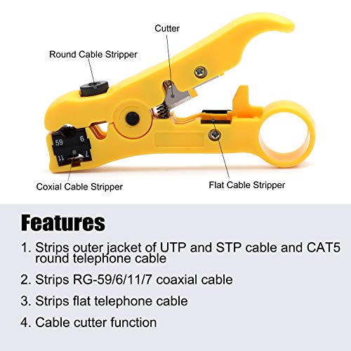 Yangoutool Coax Cable Crimper Kit, Yangoutool Coaxial Compression Tool, Adjustable RG6 RG11 RG59 75-5 75-7 Coaxial Cable Stripper - Image 2