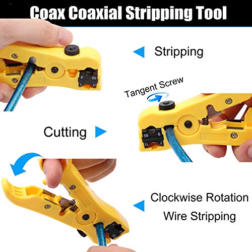 Yangoutool Coax Cable Crimper Kit, Yangoutool Coaxial Compression Tool, Adjustable RG6 RG11 RG59 75-5 75-7 Coaxial Cable Stripper - Image 3
