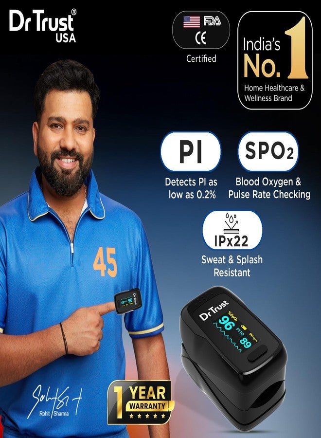Dr Trust USA Vital Fingertip Pulse Oximeter with Audio Visual Alarm, Blood Oxygen Saturation SPO2 & Heart Rate Monitor|Perfusion Index - (Black) - Image 2