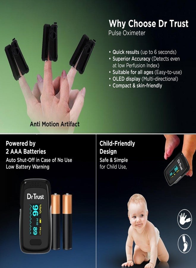 Dr Trust USA Vital Fingertip Pulse Oximeter with Audio Visual Alarm, Blood Oxygen Saturation SPO2 & Heart Rate Monitor|Perfusion Index - (Black) - Image 5