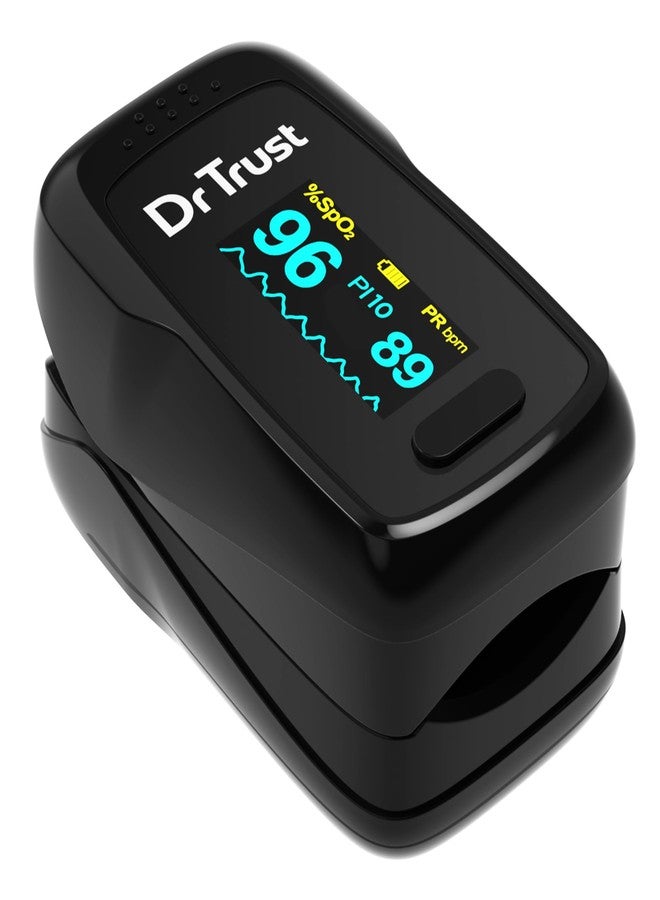 Dr Trust USA Vital Fingertip Pulse Oximeter with Audio Visual Alarm, Blood Oxygen Saturation SPO2 & Heart Rate Monitor|Perfusion Index - (Black) - Image 1
