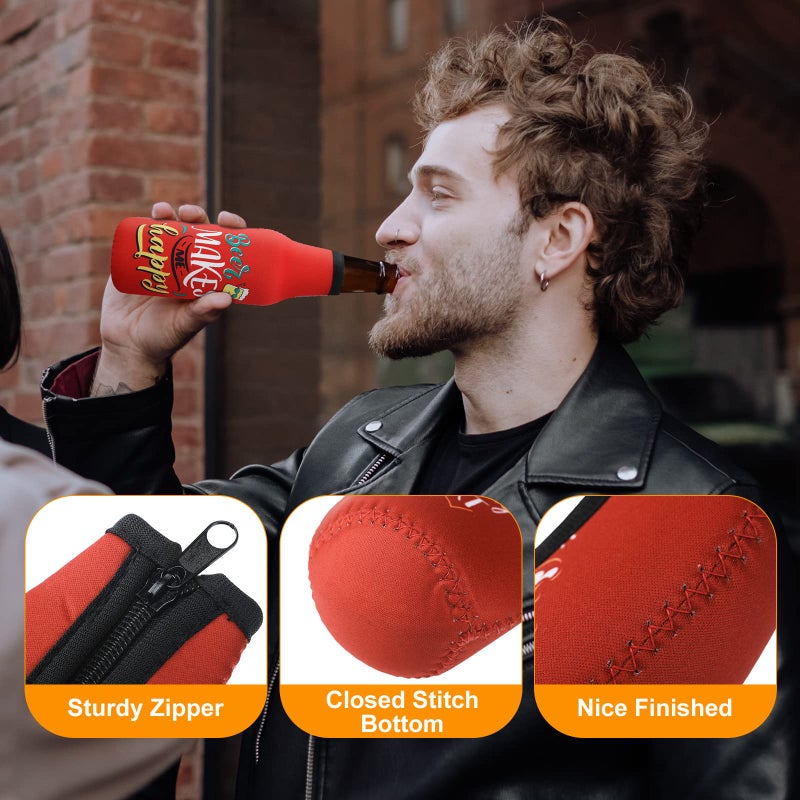 Perthlin Summer Beer Bottle Insulator Sleeve with Zipper Neoprene Insulated Bottle Jackets Keep Warm and Cold Beer Sleeves with Stitched Fabric Edges for Party - Image 4