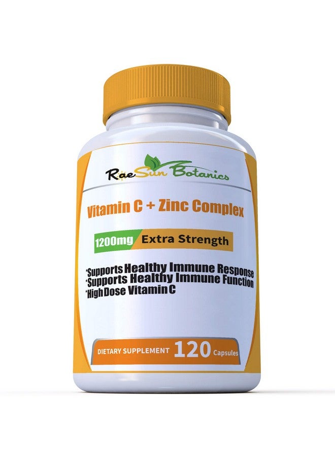 RCR Supplements Raesun Botanics High Dose Extra Strength 1200Mg Vitamin C + Zinc Complex For Immune Support Health 120 Capsule 2 Month Supply Veggie Capsule Nongmo Gluten Free Vegan  - Image 1
