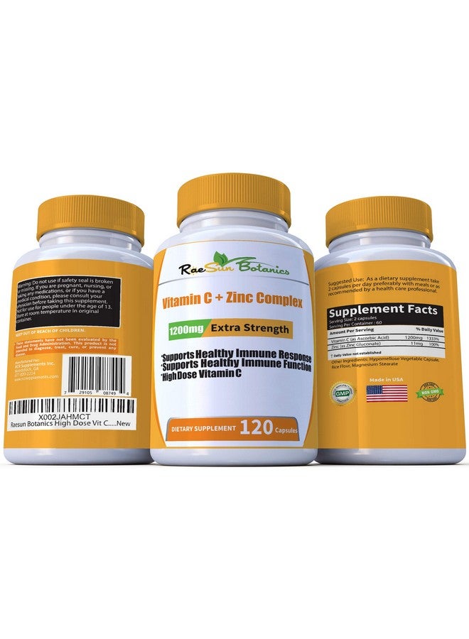 RCR Supplements Raesun Botanics High Dose Extra Strength 1200Mg Vitamin C + Zinc Complex For Immune Support Health 120 Capsule 2 Month Supply Veggie Capsule Nongmo Gluten Free Vegan  - Image 3