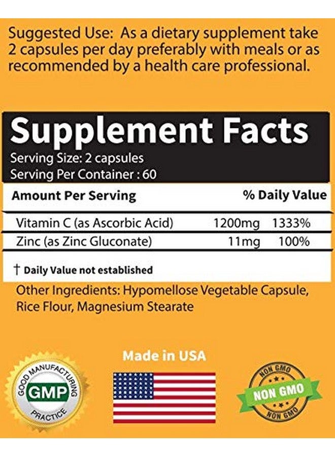 RCR Supplements Raesun Botanics High Dose Extra Strength 1200Mg Vitamin C + Zinc Complex For Immune Support Health 120 Capsule 2 Month Supply Veggie Capsule Nongmo Gluten Free Vegan  - Image 5