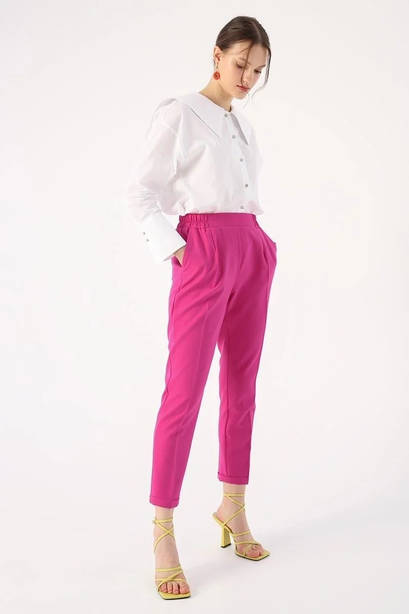 Allday Fuchsia-Elastic Waist Carrot Trousers