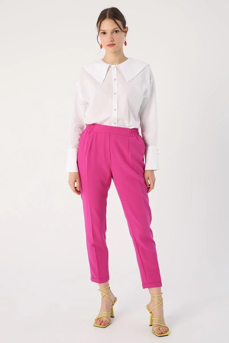 Allday Fuchsia-Elastic Waist Carrot Trousers