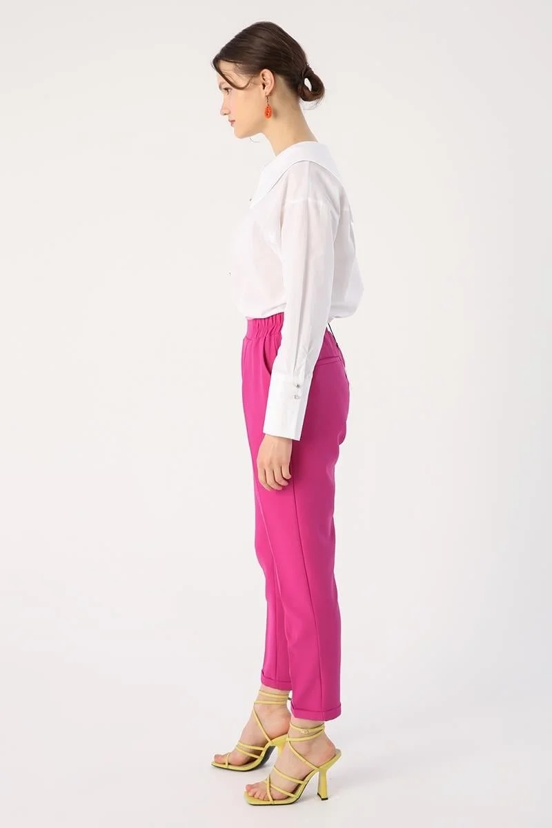 Allday Fuchsia-Elastic Waist Carrot Trousers